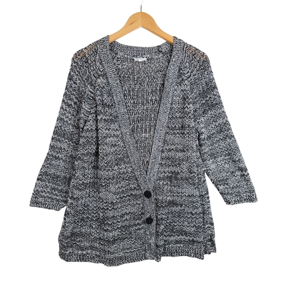 J. Jill Knitted V-neck Two Button Cardigan size 2X Black/White